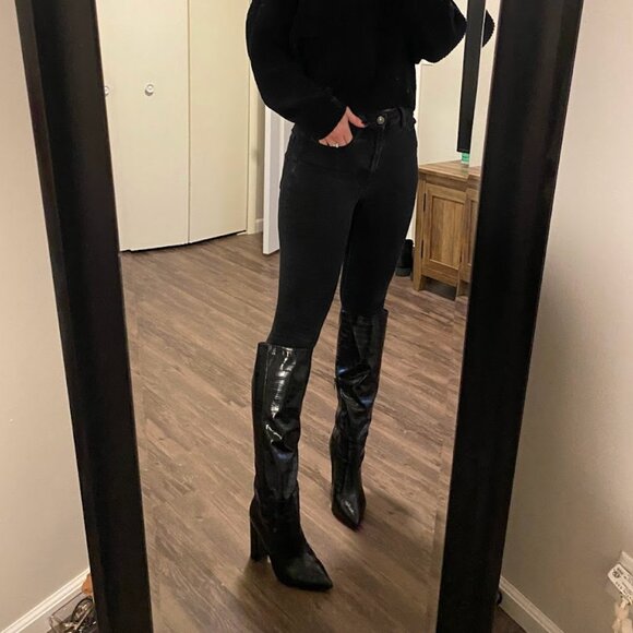 Milla Black Croc Heeled Boot - Billini - Picture 5 of 10